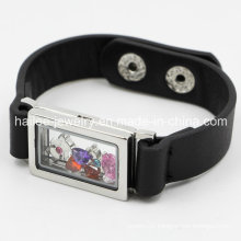Fashion Stainless Steel Leather Bracelet with Locket